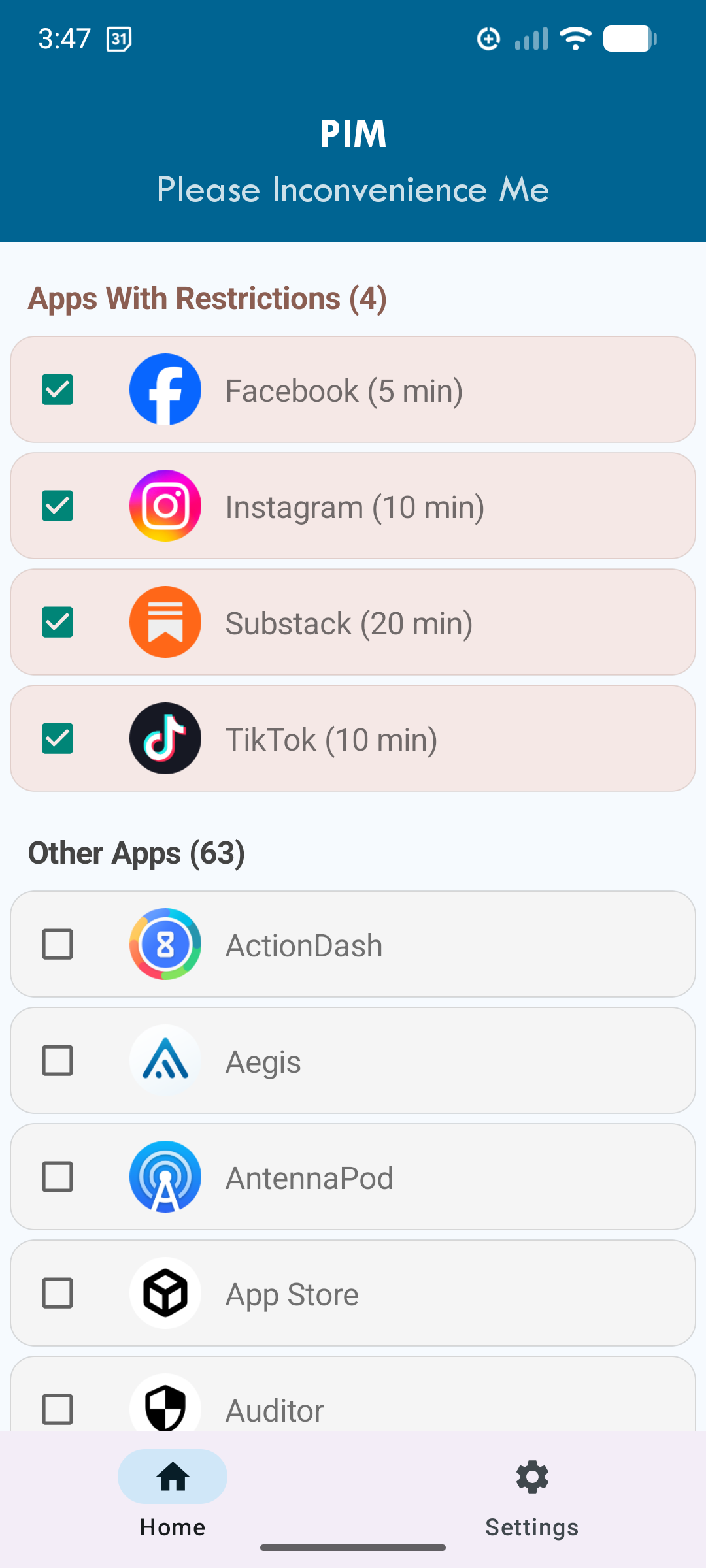 Restricted apps list