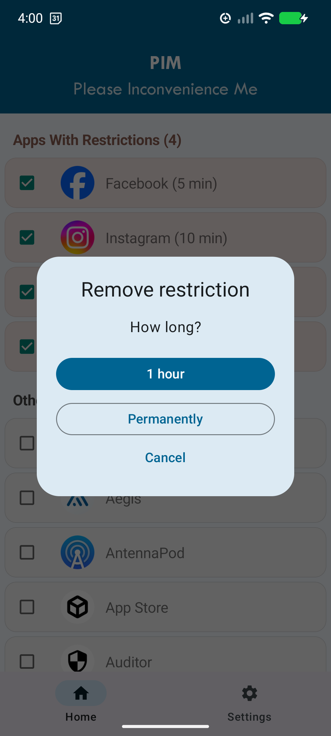 Remove restriction