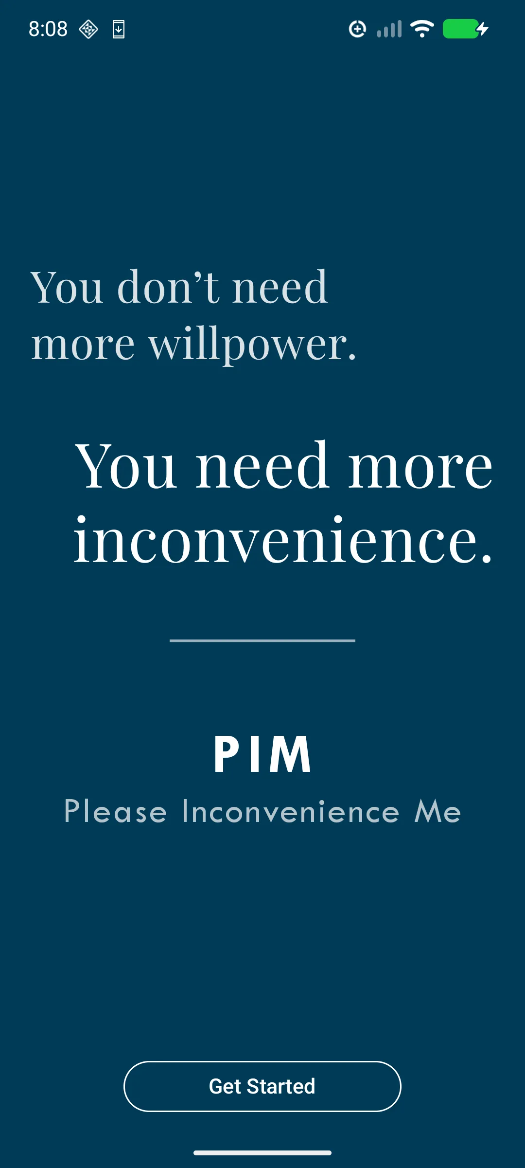 PIM welcome screen