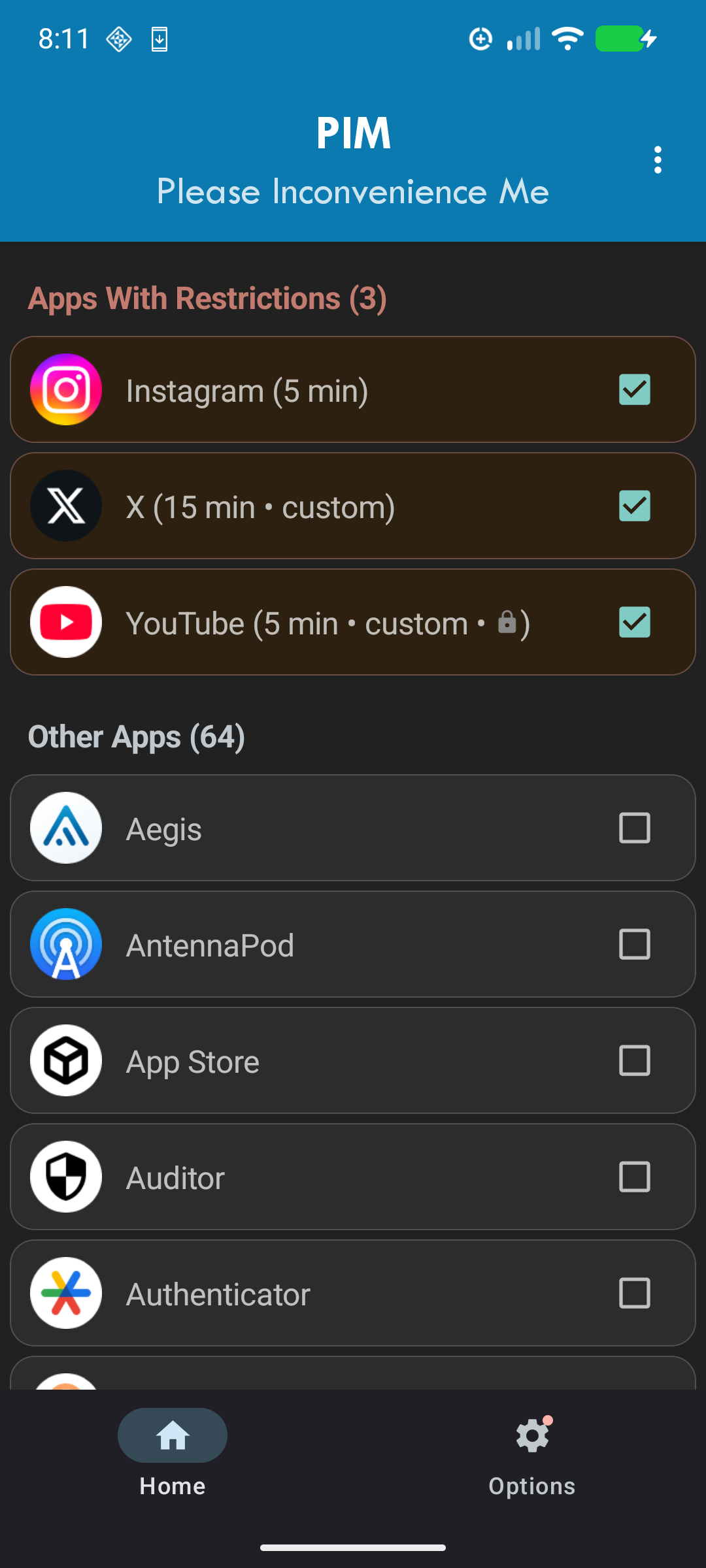 Restricted apps list